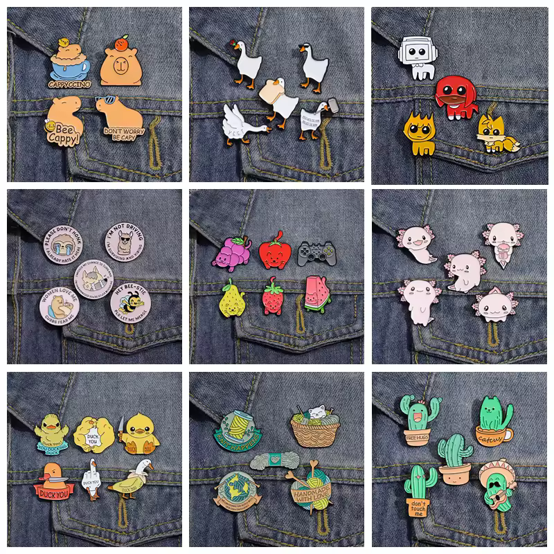 4-6 unids/set broche de animales para mujeres y hombres Cactus salamandra Capybara alfileres esmaltados bolsa solapa lindos insignias de Metal joyería regalo al por mayor