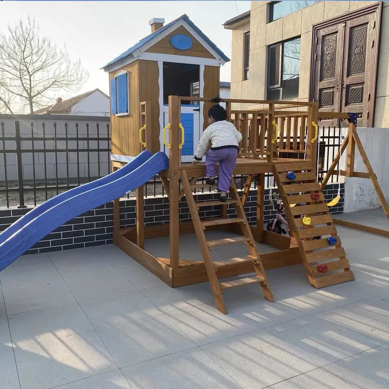 Kids log house large game house tree outdoor slide swing amusement park equipment large climbing log house tree