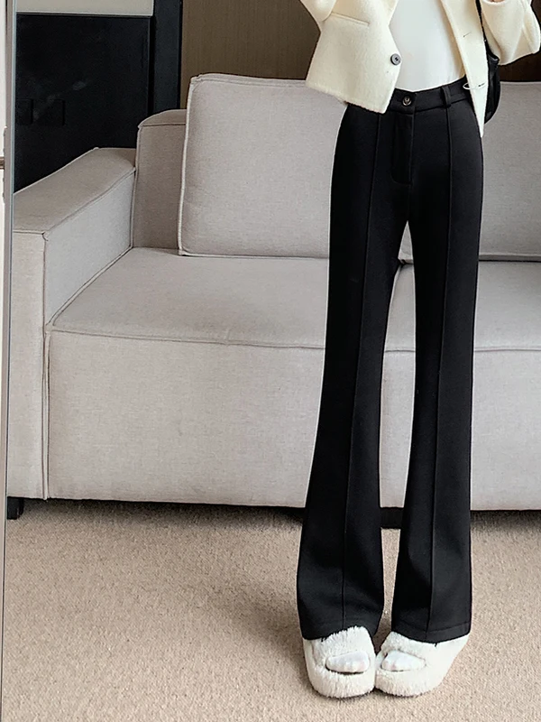 Bla Thiened pantalon droit en laine femme automne hiver minceur pantalon à jambes larges taille haute pantalon évasé