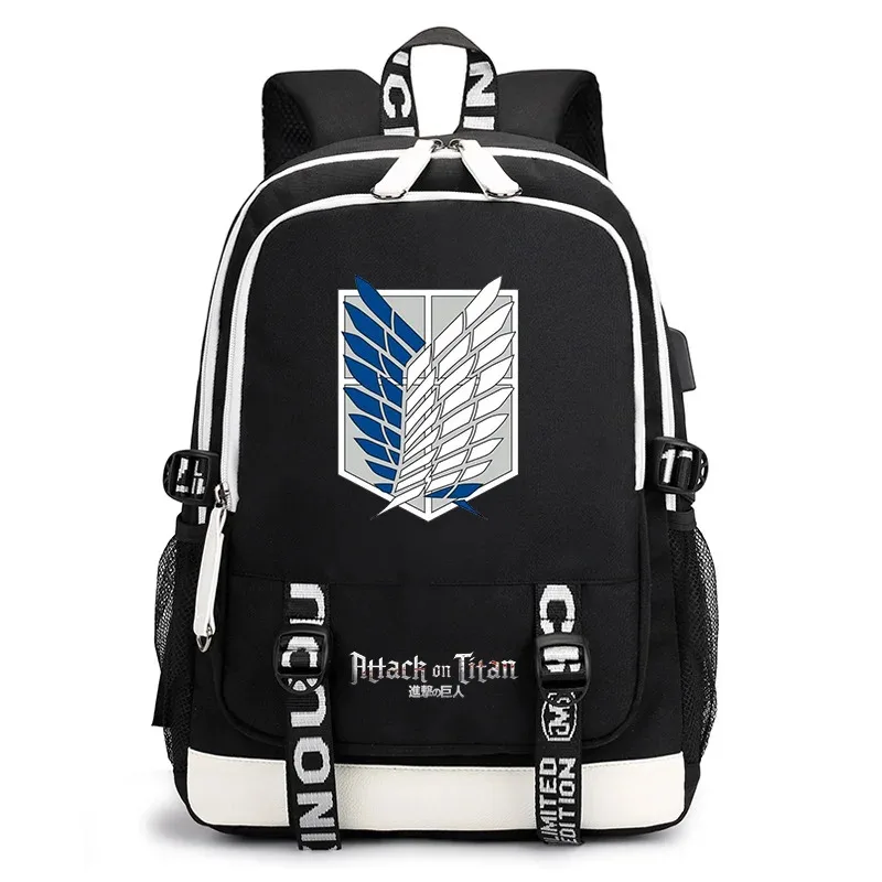 Anime Attack on Titan Gedrukte Rugzak Tienermode Outdoor Straat USB Rugzak Grote Capaciteit Rugzak School Schooltassen