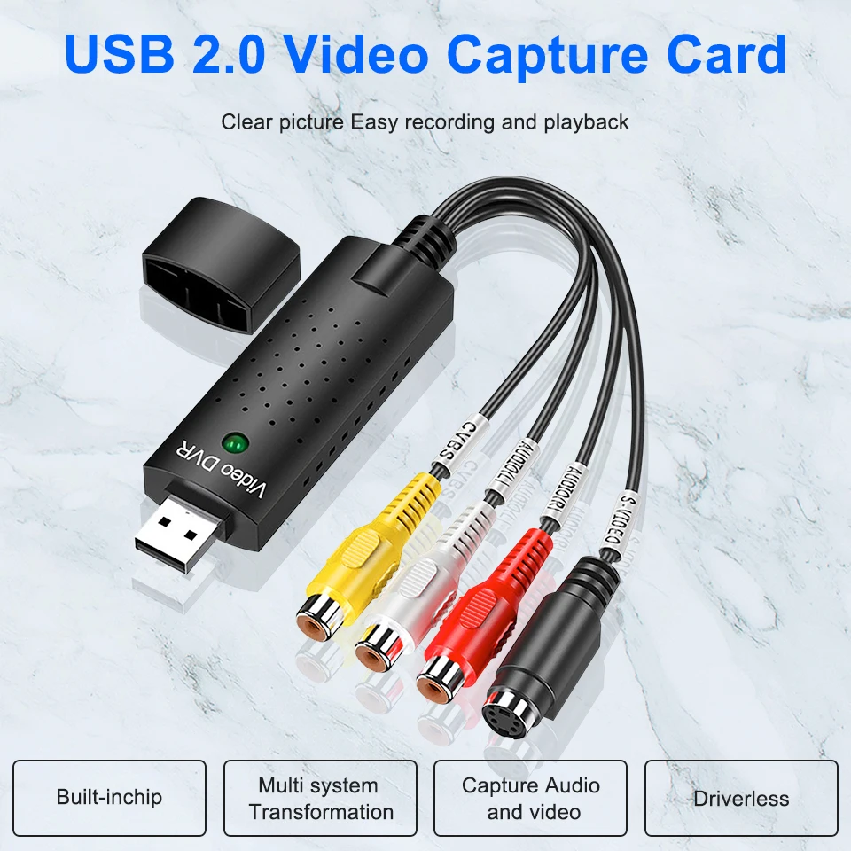 USB2.0 Capture Card Adapter VHS to DVD TV DVR Audio Video Capture Converter For Win7/8/XP/Vista Easy to Cap