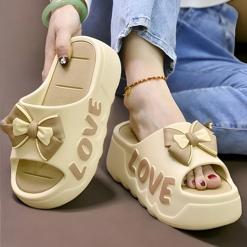 House Slipper bow Platform Flip Flop Women Platform Cloud Outdoor Indoor Summer Soft Sandal Slides Ladies Home Shoe Flat EVA