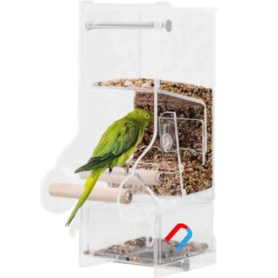 

【New Arrival】Acrylic No-Mess Bird Feeder, Automatic Seed Dispenser with Perches for Parrots & Finches