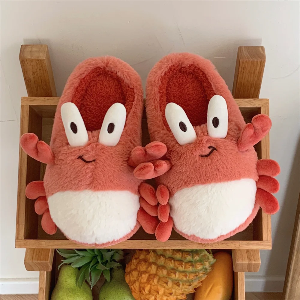 Fun cartoon crab autumn and winter warm home cotton slippers ladies creative personality new plush soft bottom moon shoes