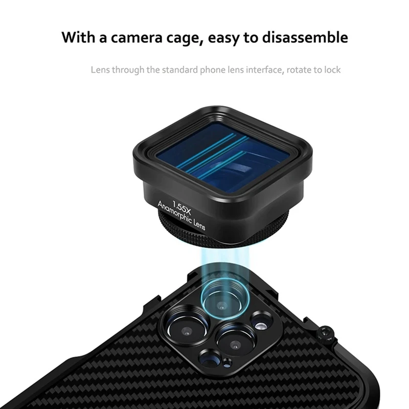 1 PCS Black 1.55X Mobile Phone Movie Lens Wide Screen Anamorphic Lens Blu-Ray Brushed Video Lens Universal