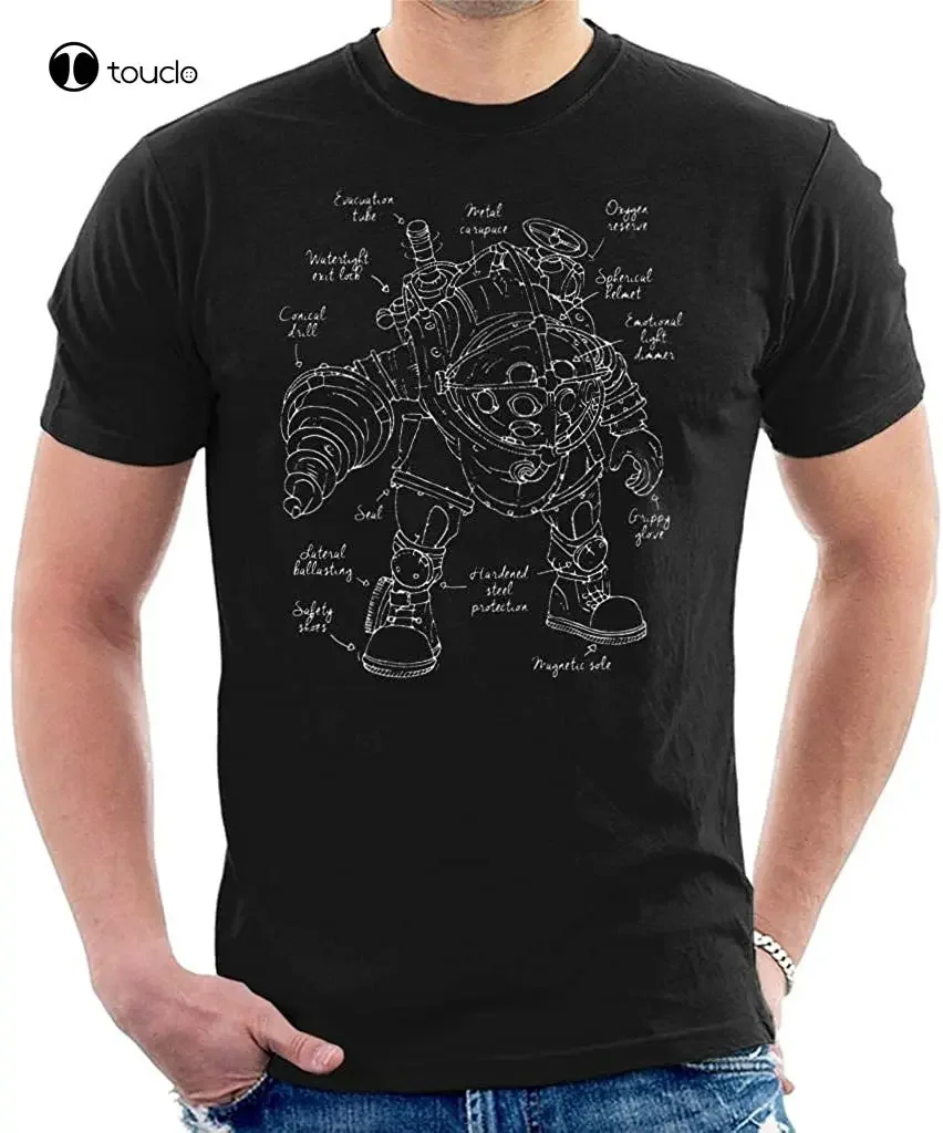 Bioshock Big Daddy Blueprint camiseta para hombre camisetas de anime