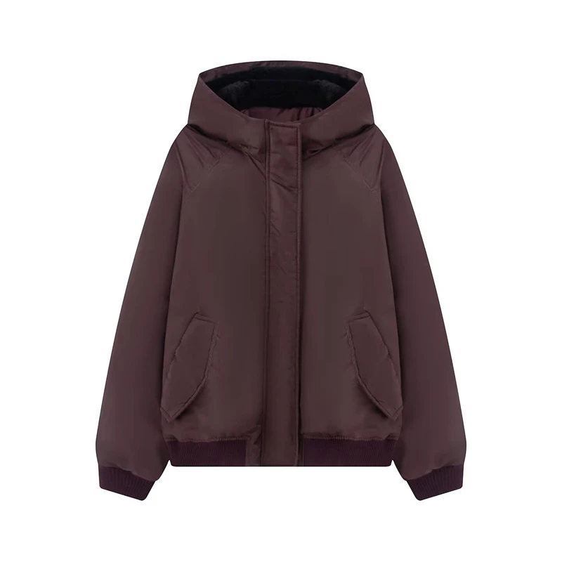 Beige Borgogna, Opzioni nere, Caldo cappotto invernale con tasche Giacca da donna con cappuccio foderata in pile