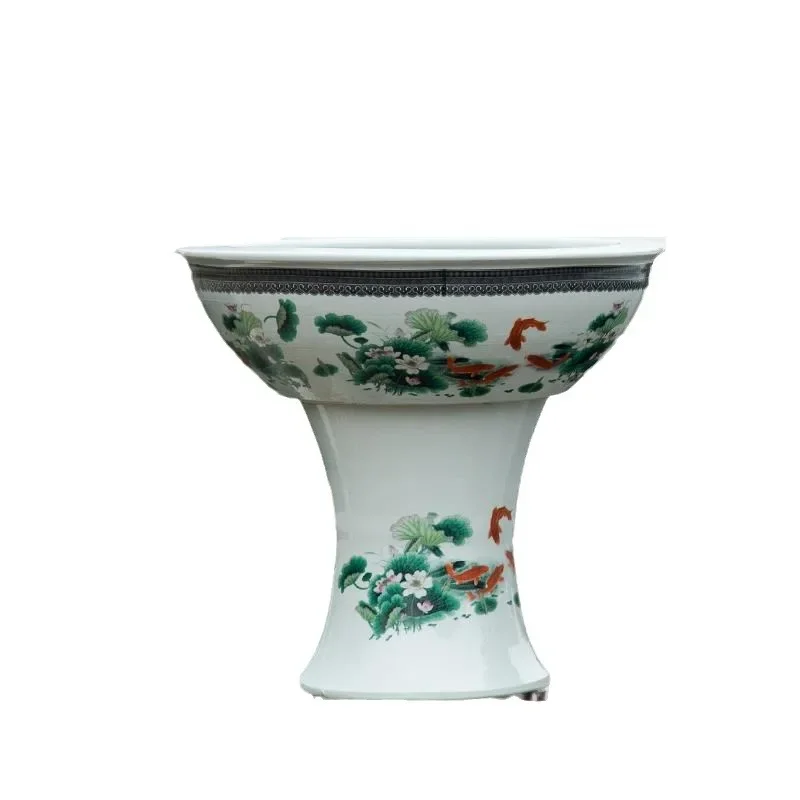 

Ceramic fish tank, porcelain base, goldfish tank, tall turtle tank, water lily, bowl lotus, fish and flowers, suction, water sto