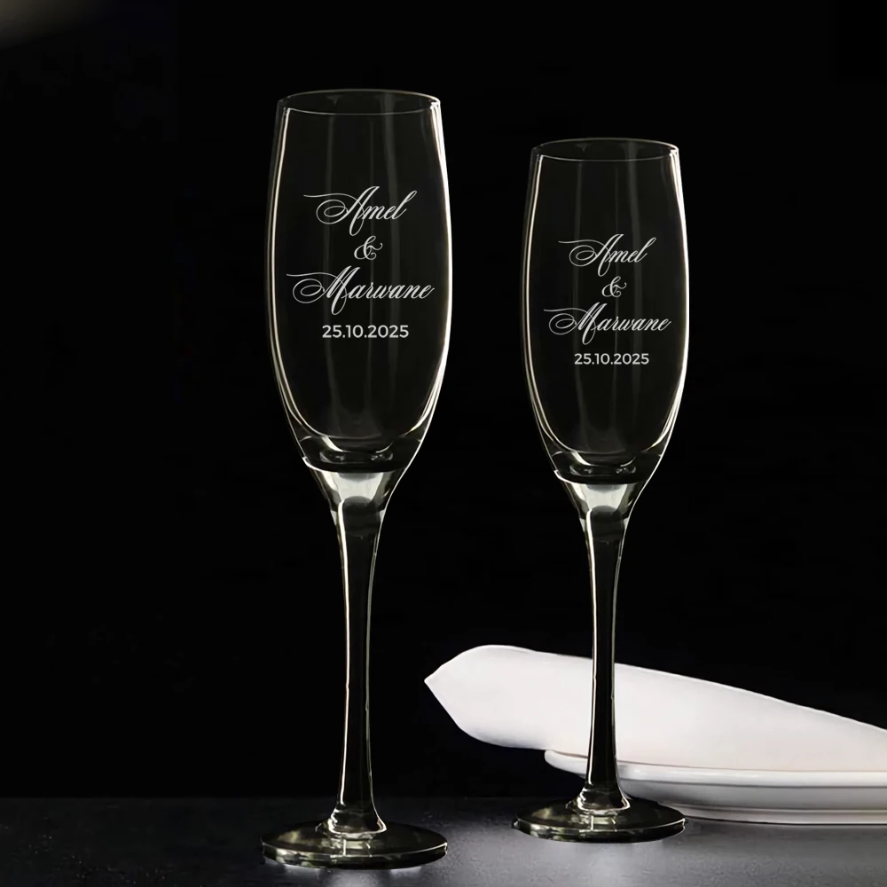 

220ml Personalized Champagne Glass Set of 2 Wedding Champagne Flute Engraved Bride and Groom Champagne Flute Anniversary Gift