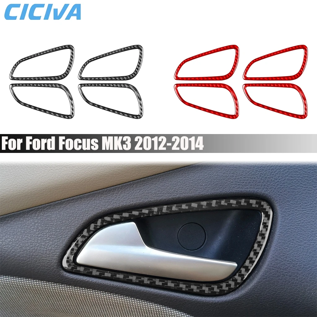 

Carbon Fiber Car Accessories Door Handle Bowl Frame Decorative Modified Cover Sticker Interior Trim For Ford Focus MK3 2012-2014