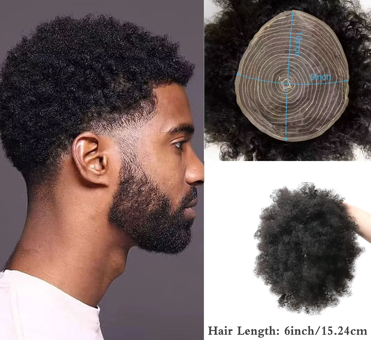 

Мужской парик-накладка 8x10 с кружевной основой, афро-кудрявый, 100% натуральные афро-волосы