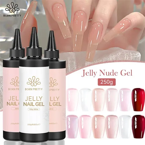 Imagen 1 del producto BORN PRETTY 250g gelatina blanco lechoso rosa translúcido esmalte de Gel desnudo paquete rellenado semipermanente remojo barniz UV para decoración de uñas