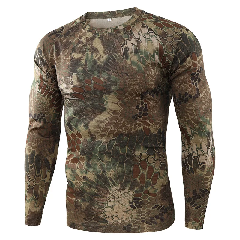 New Tactical Hunting Camouflage T Shirt Male Breathable Quick Dry   Hiking Full Sleeve Outwear T-shirt for Men