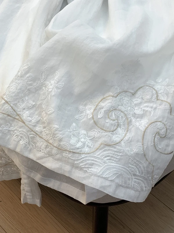 

Художественные тонкие двухслойные широкие брюки с тяжелой вышивкой и эластичной резинкой на талии, повседневные летние брюки для женщин больших размеров