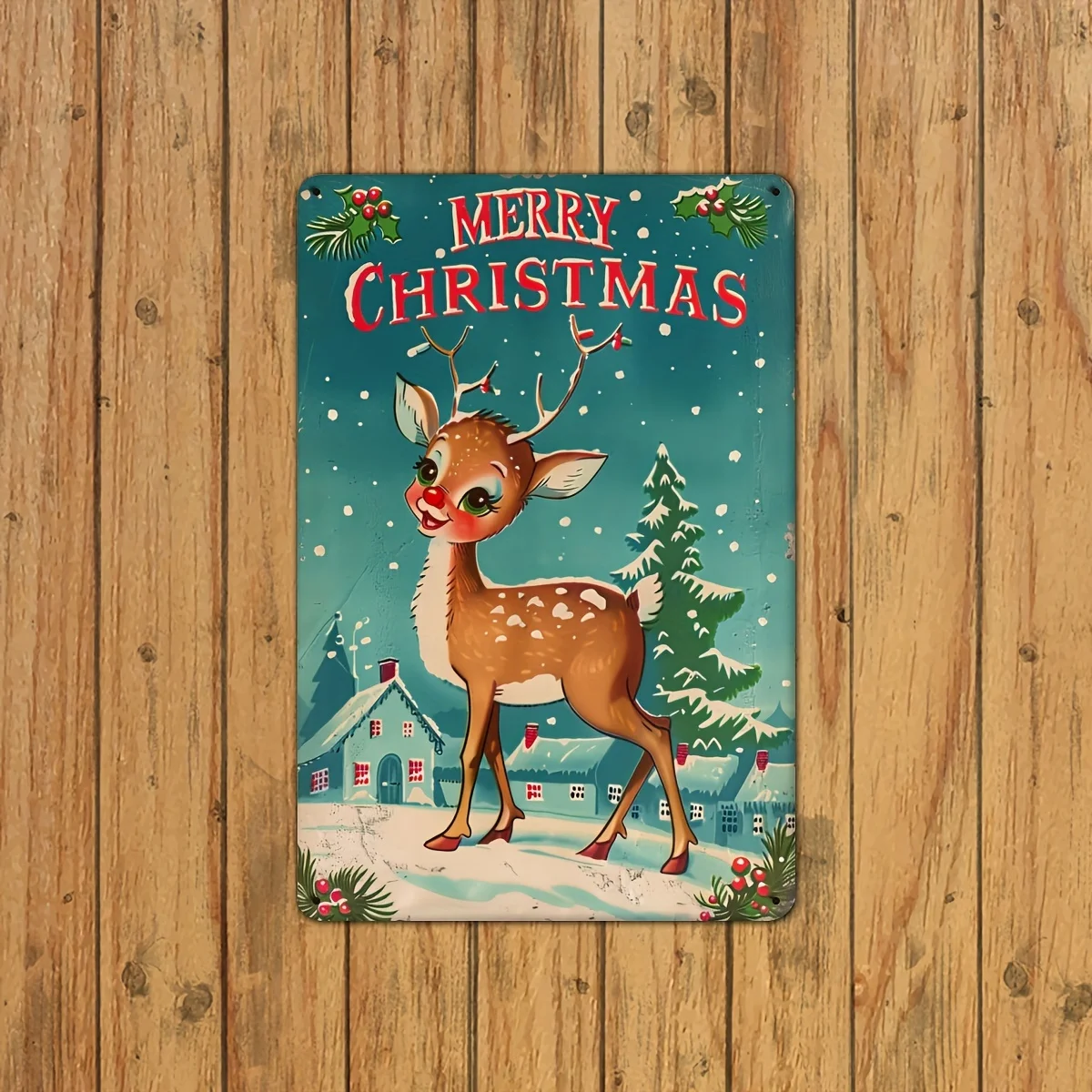 Christmas Reindeer Iron Tin Sign,  , Merry Xmas Wall Decor for Home, Bar, Cafe, School, Library, Garage - Indoor/Outdoor Hangi
