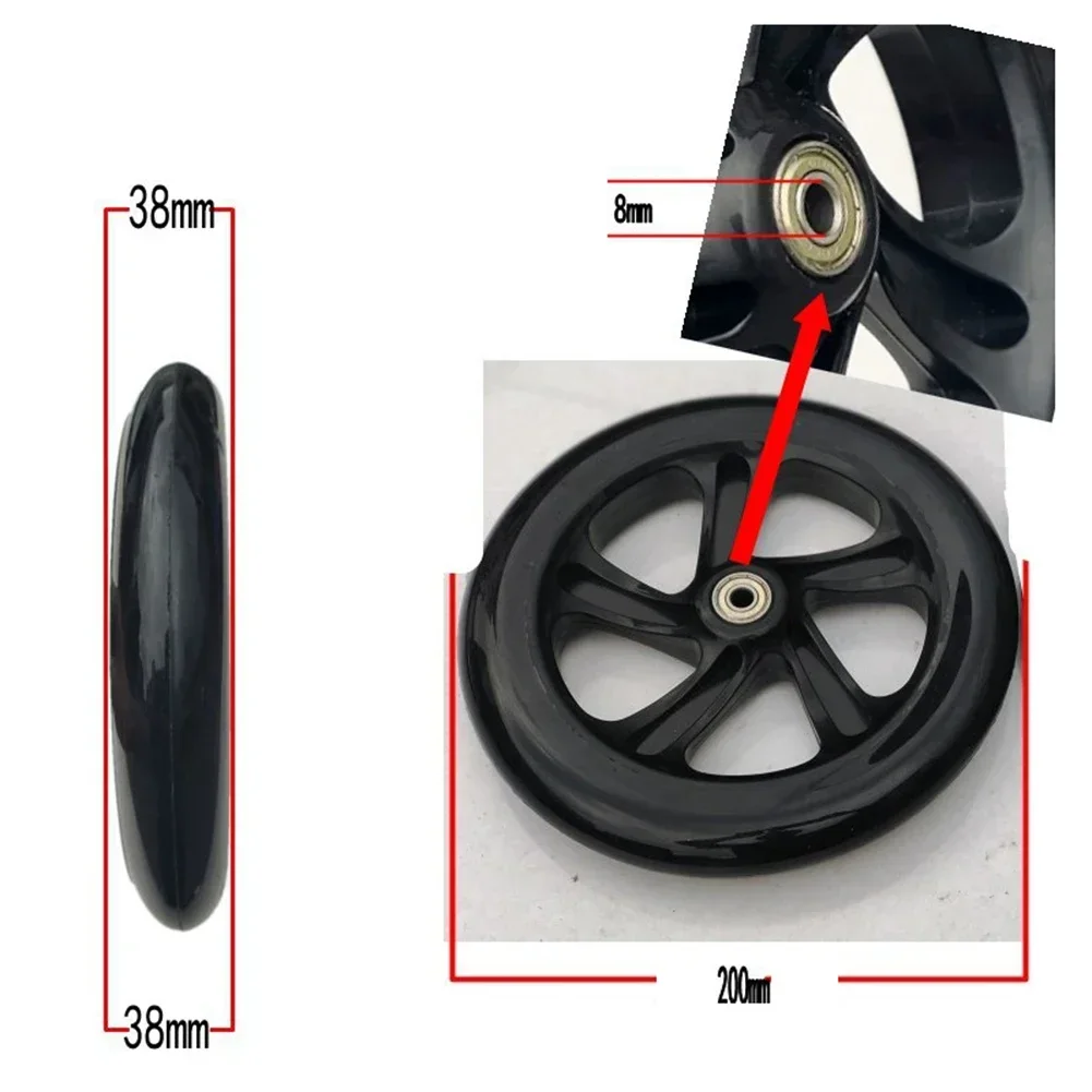 Rodas de scooter para adultos, 200mm, para adultos, rodas sólidas, alta elasticidade, substituição de cadeira de rodas, roda de scooter