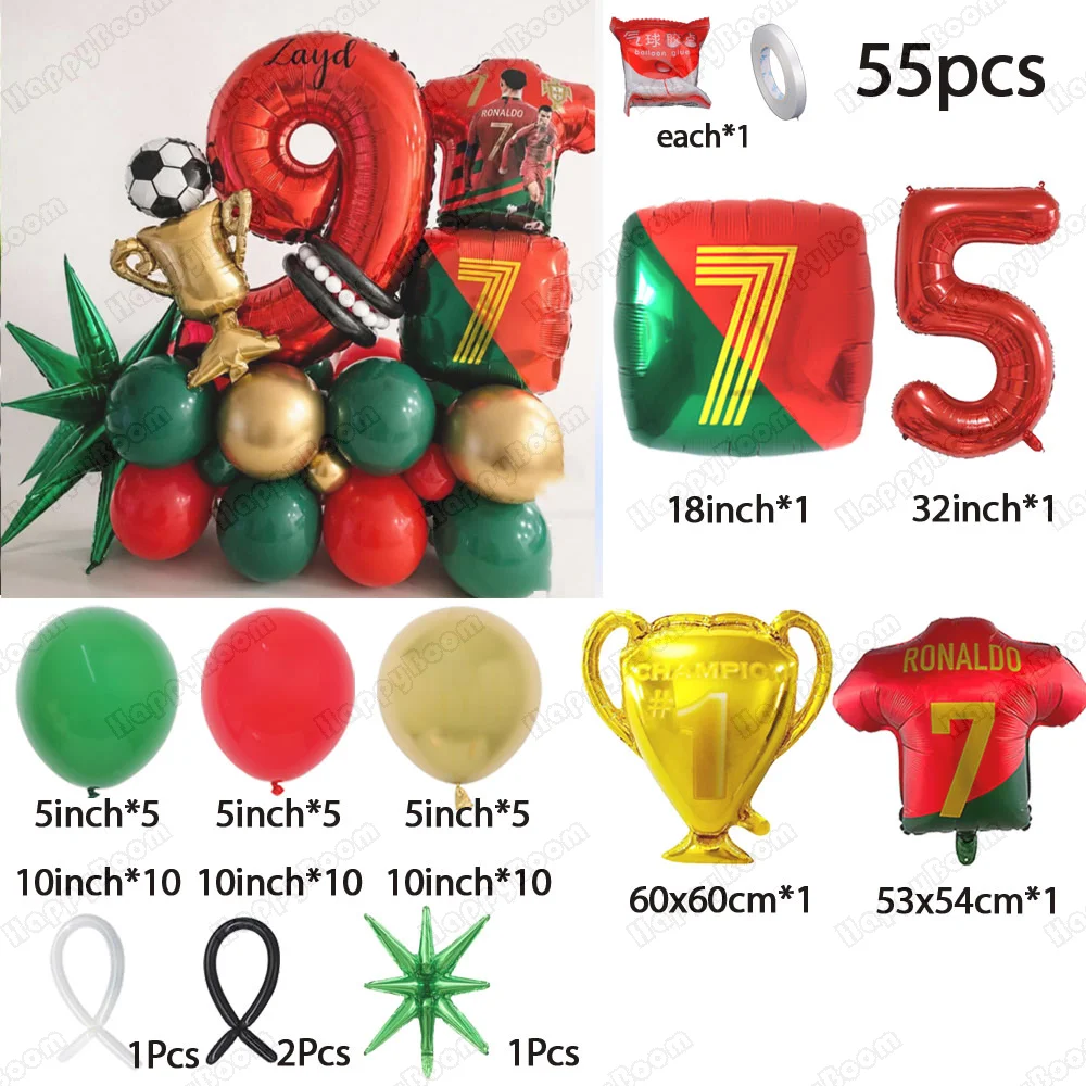 55pcs Cr7 Uniform Number Soccer Birthday Digital Foil Balloons Football Birthday Aluminum Film Balloons Set Party Decor Supplie view 6