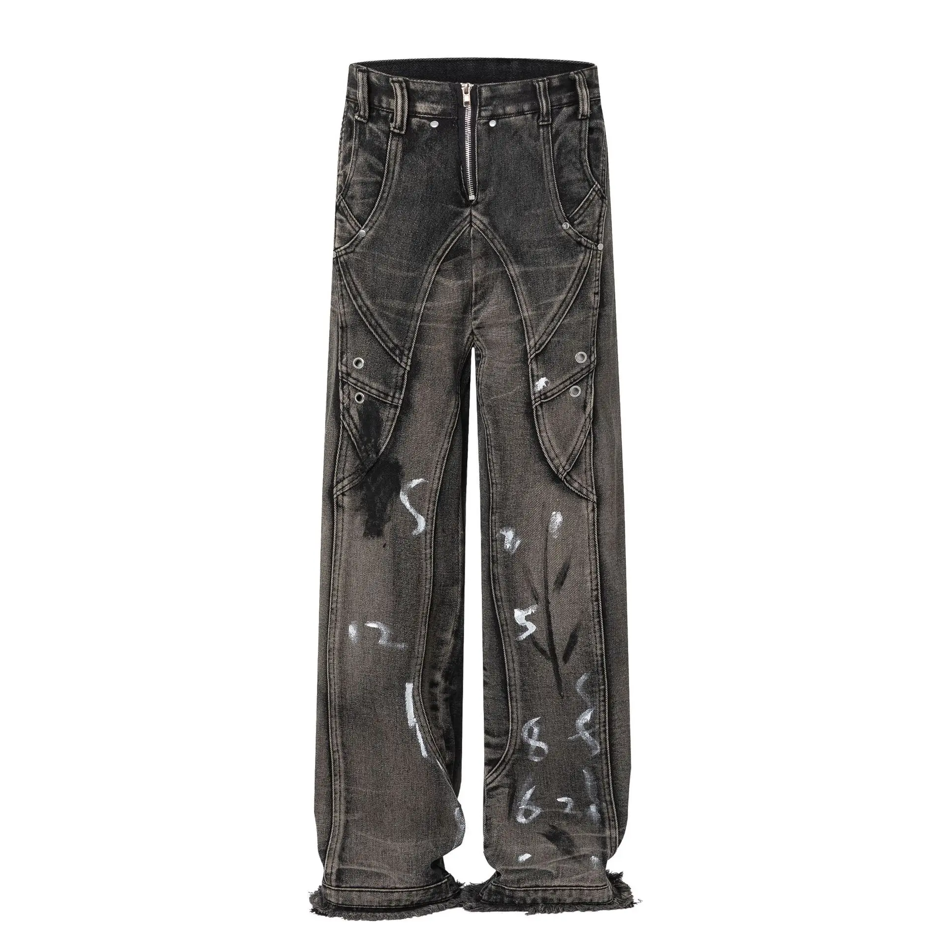 

Men's High Street Oversized Hip Hop Jeans Pants Fashion Streetwear Graffiti Denim Trousers Loose Fit Y2K Cowboy Bottoms