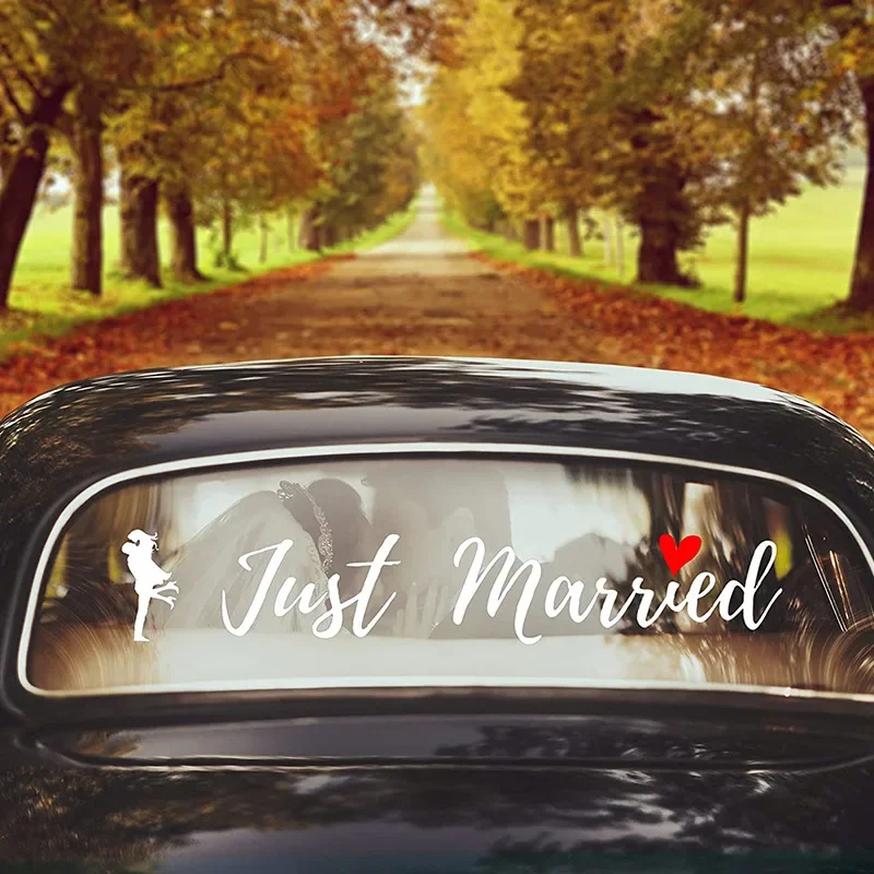 2 Pcs Just Married Car Decals Wedding Car Decorations Vinyl Decal Window Sticker for Wedding Honeymoon Car Decoration Supplies