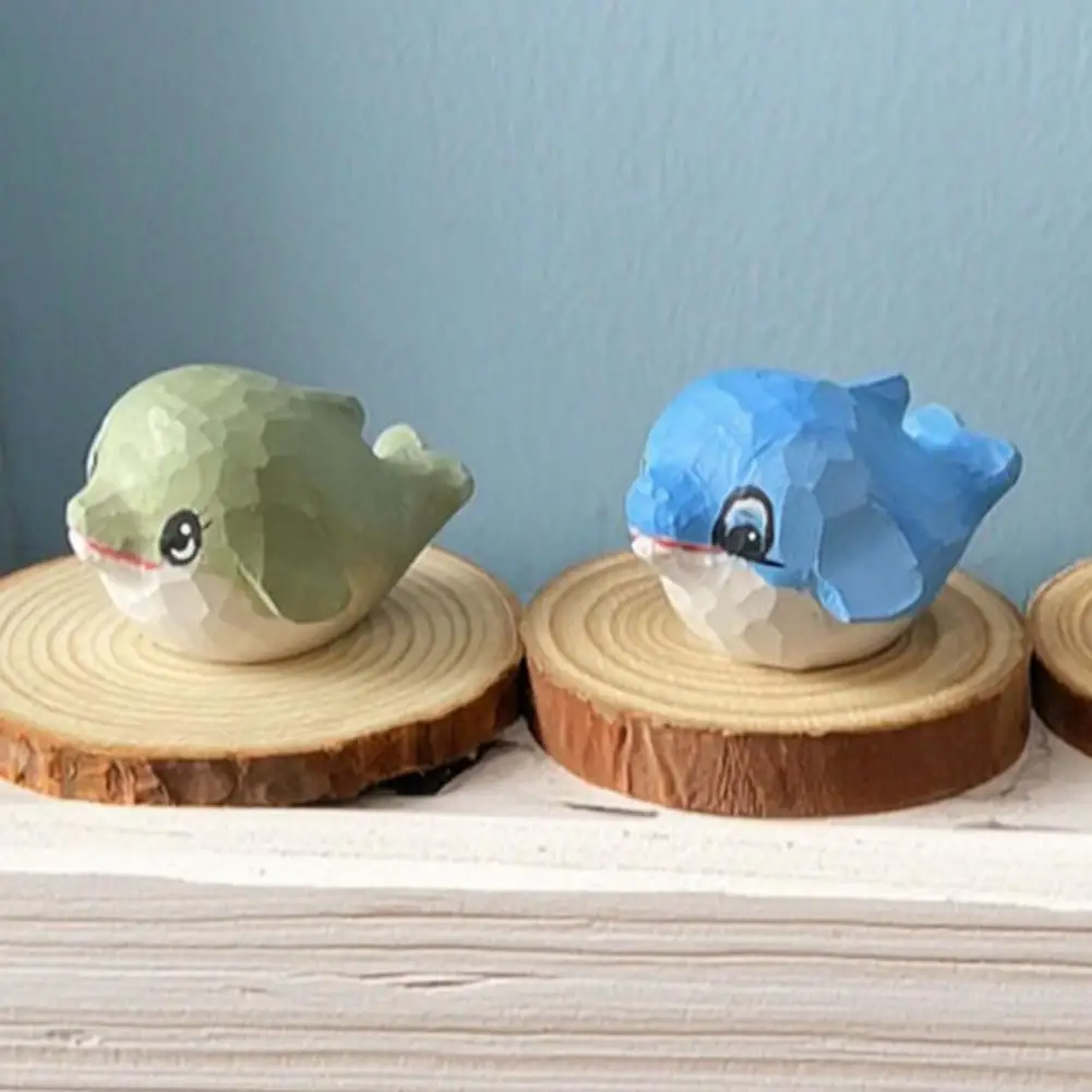 Wooden Dolphin Figure Hand-carved Wooden Dolphin Figurine Cute Ocean Statue Handmade Wood Ornament for Desk Home for Lovers