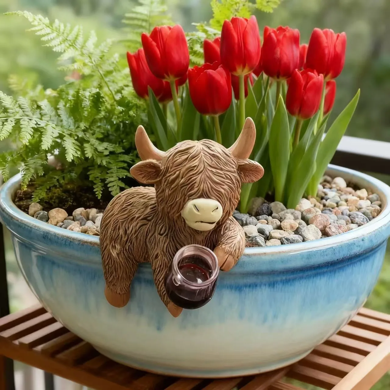 Funny HighlandS Cow Figurine Drinking Wine Beer Planter Hugger Resin Animal Statue Fairy Garden Miniature Flower Pot Edge Decor