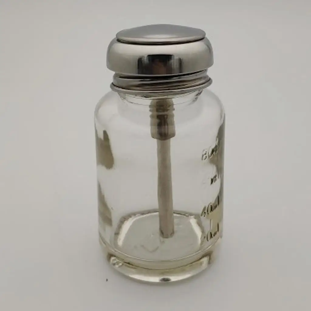 مزيل طلاء الأظافر الزجاجي ، موزع مضخة السائل ، زجاجة ضغط لأسفل مقاومة للانسكاب