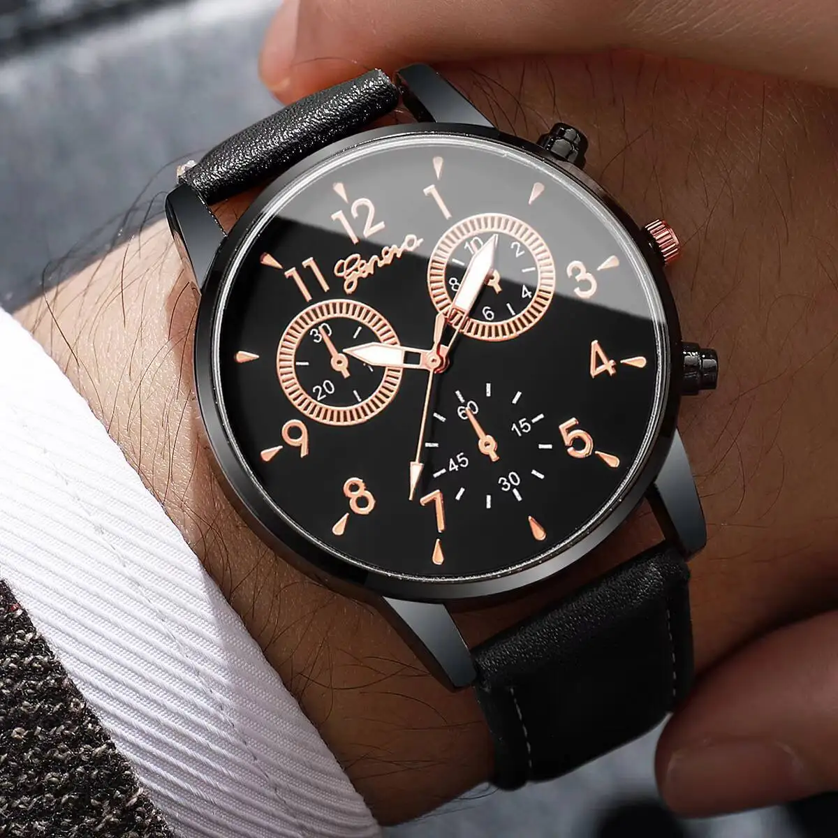 أزياء رجال الأعمال الساعات بسيطة العربية الهاتفي الذكور كوارتز ساعة حلقة من جلد ساعات المعصم Relogio Masculino (بدون صندوق)