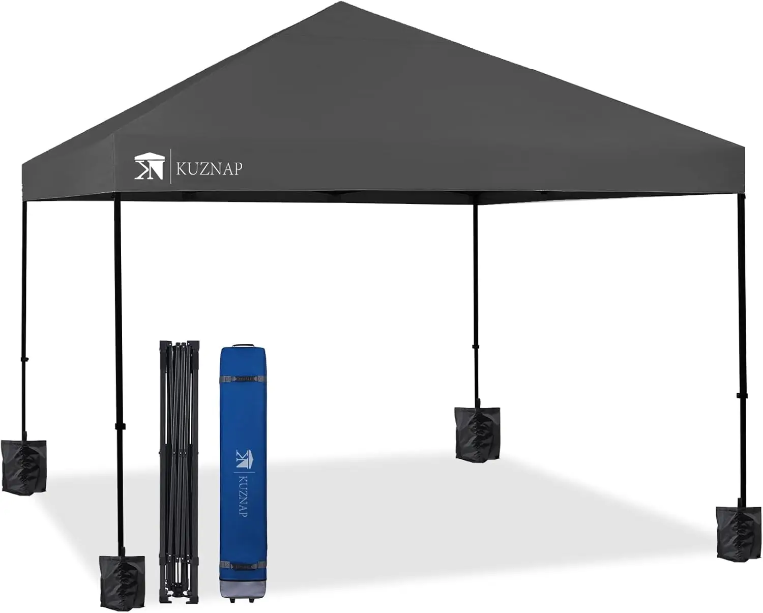 Outdoor Canopy Tent, Grey, Patented EZ Setup, with Wheeled Carry Bag, Sandbags, Stakes and Ropes