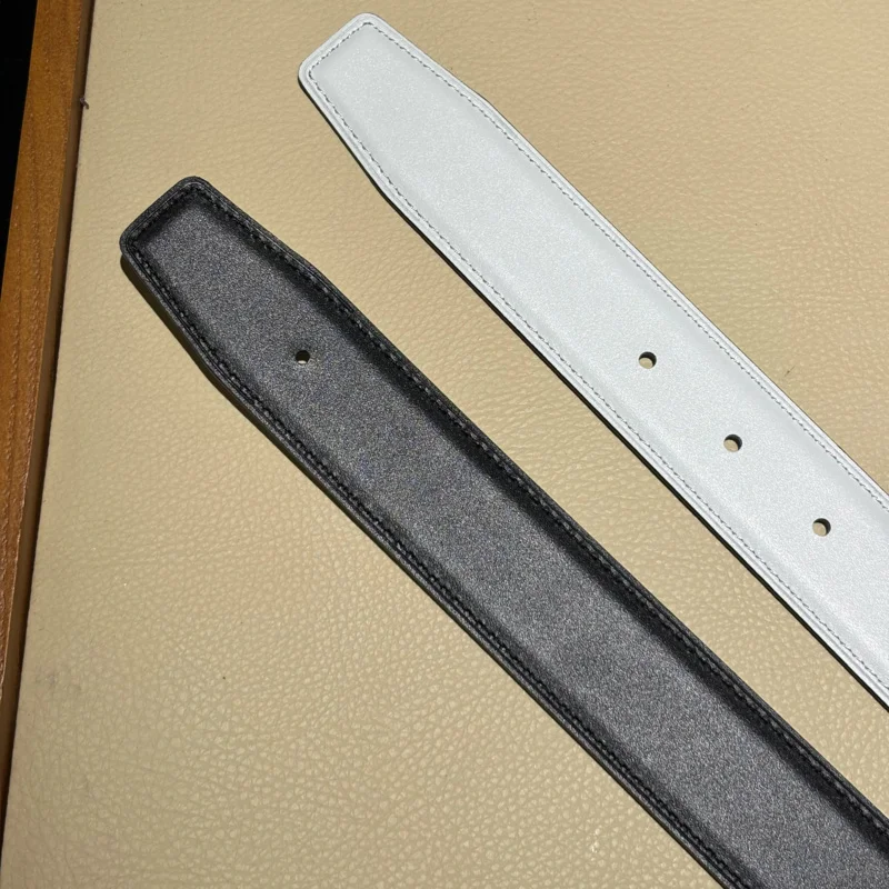 3.2cm Luxury Double-Pointed Tip Men's Belt – No-Buckle, Premium Leather, Customizable Dress Belt for Business & Casual, High-En