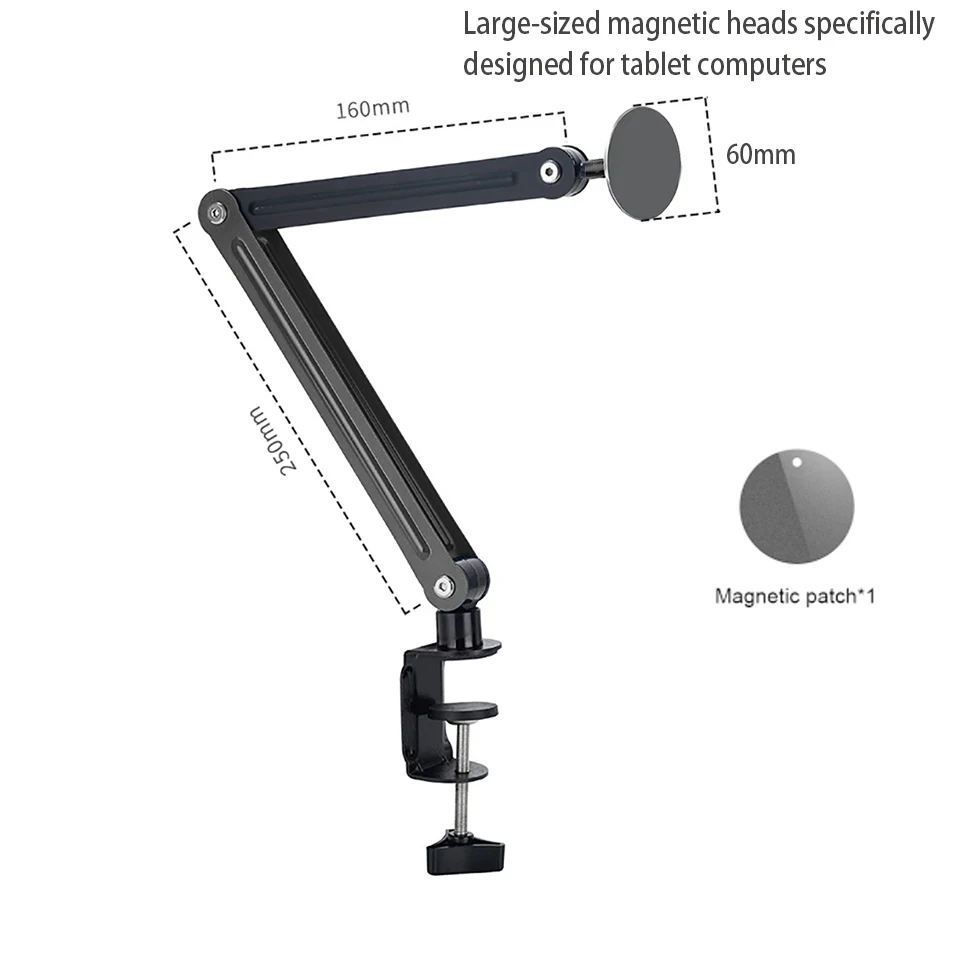 Magnetic Tablet Stand Holder Tablet Desk Mount Adjustable Foldable Tablet Arm Mount with 360° Rotate Base for iPad and iPhones