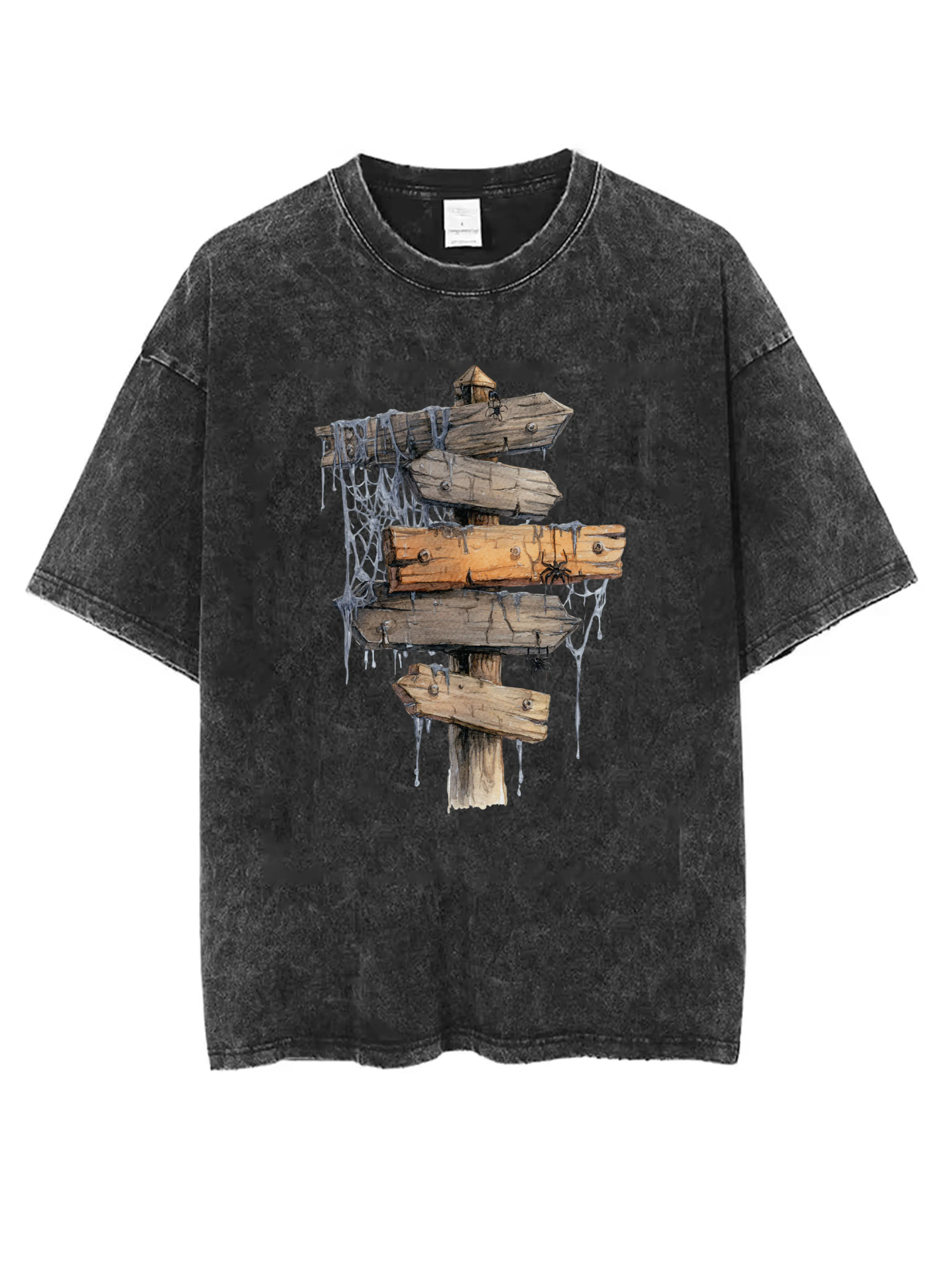 تي شيرت أسود مطبوع عليه الهالوين برقبة دائرية مغسول، ملابس شتوية مريحة وفضفاضة مناسبة للرجال والنساء، ملابس كاجوال الأكثر مبيعًا