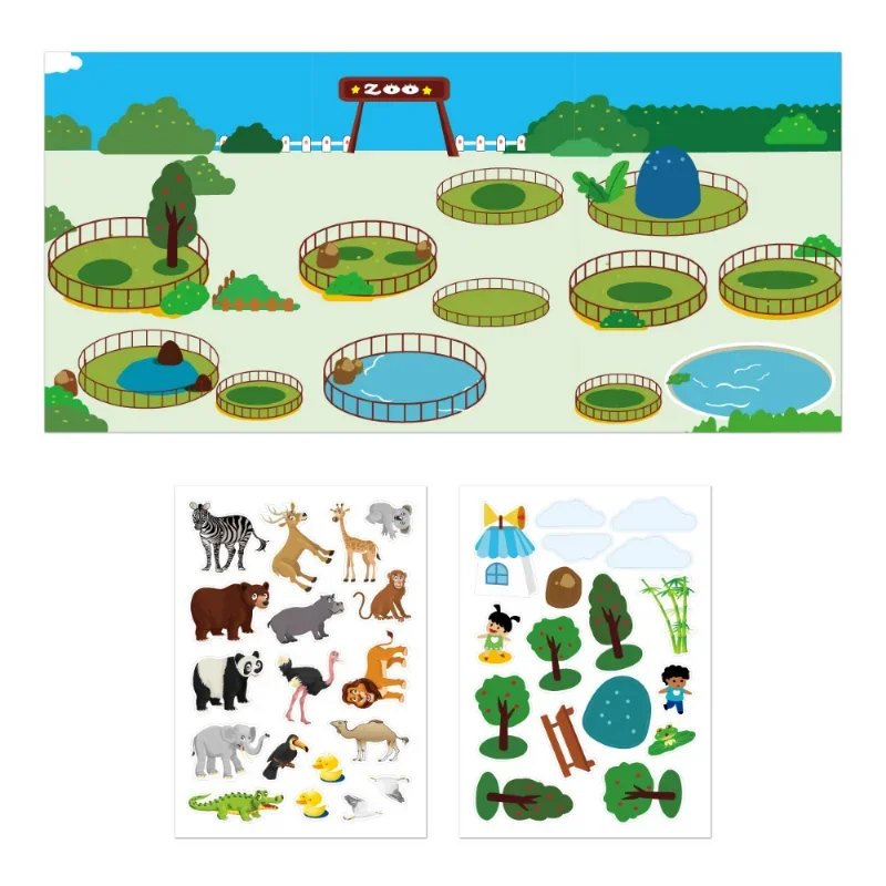 Puzzle Autocollant de Scène Montessori pour Enfant, Bricolage Manuel, Nettoyage Réutilisable, Dessin Animé, Animal, ApprentiCumbria, Jouets, Cadeau