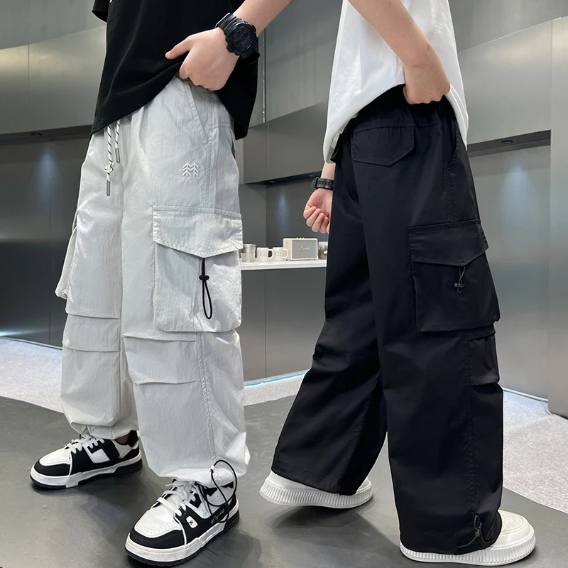 

Teenage Boys Fashion Cargo Pants with Pockets Summer Children Long Casual Pants Fashion Streetwear Cool Trousers Kids Sweatpants