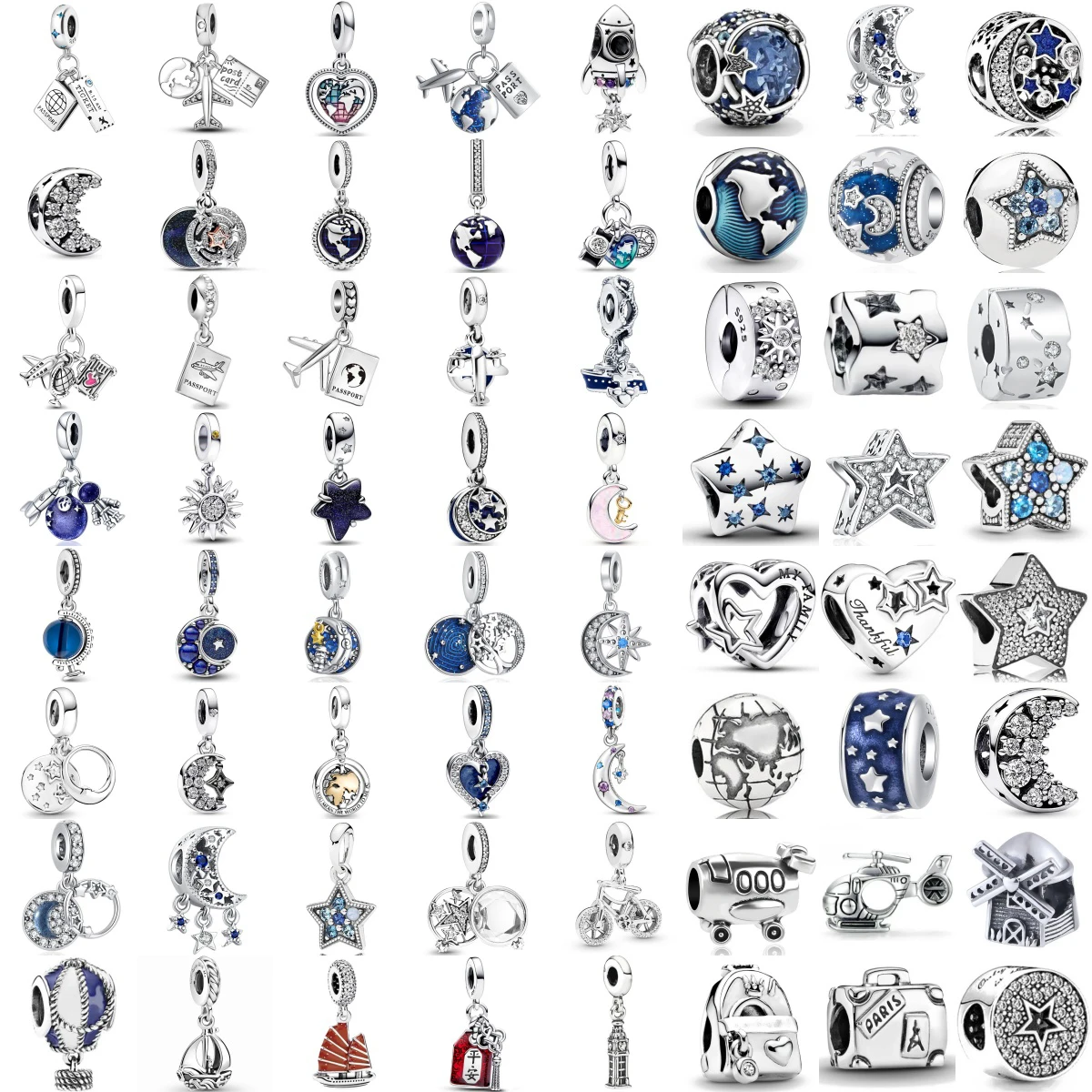 

New 925 Sterling Silver Silver Blue Astronaut Plane Passport Map Charm Fit Original Accessories Bracelet DIY Women Jewelry