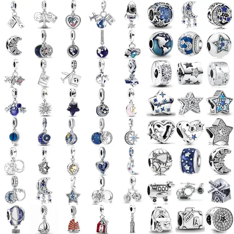 New 925 Sterling Silver Silver Blue Astronaut Plane Passport Map Charm Fit Original Accessories Bracelet DIY Women Jewelry