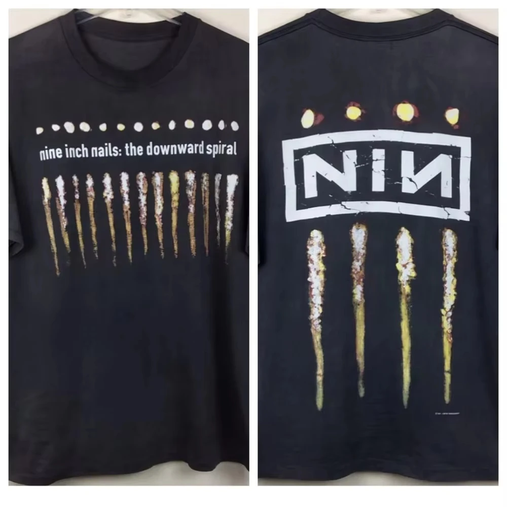 2026 Summer Nine Inch Nails Vintage Street Rock Hiphop Cotton Printed T-shirt Men's Women Pure Breathable Loose Trendy T-shirts