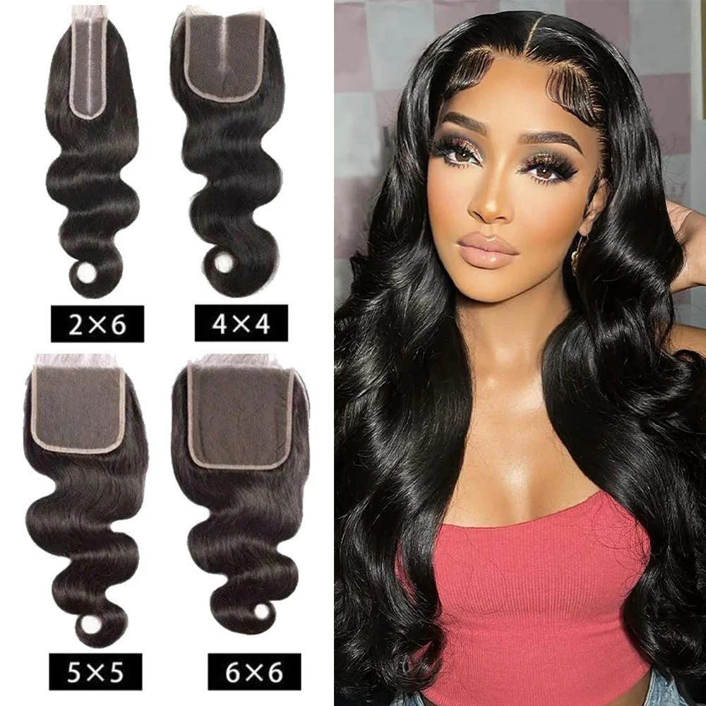 Body Wave Natural 2×6 Transparent Color Hair Closure Human Hair Extensions 100% Unprocessed Hair 6×6 Closure for Black Women