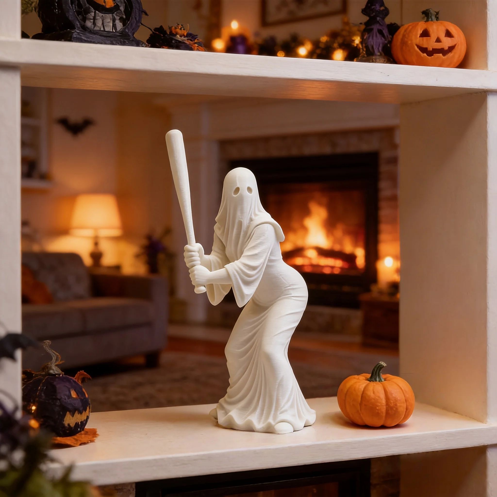 Baseball Robe Female Ghost Figurine 3DPrinted Spooky Hooded Sports Ghost Desktop Ornament DIY Model Home Desktop Bookshelf Decor