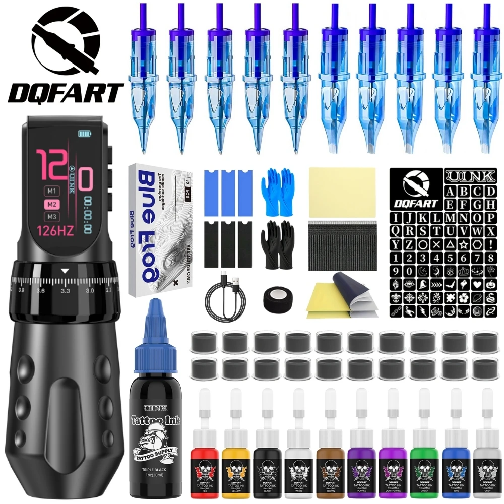 DQFART New T9Pro Set Electric Wireless Tattoo Machine Colorful Led Digltal Display Tattoo Artists Tattoo Ink Tattoo Needles