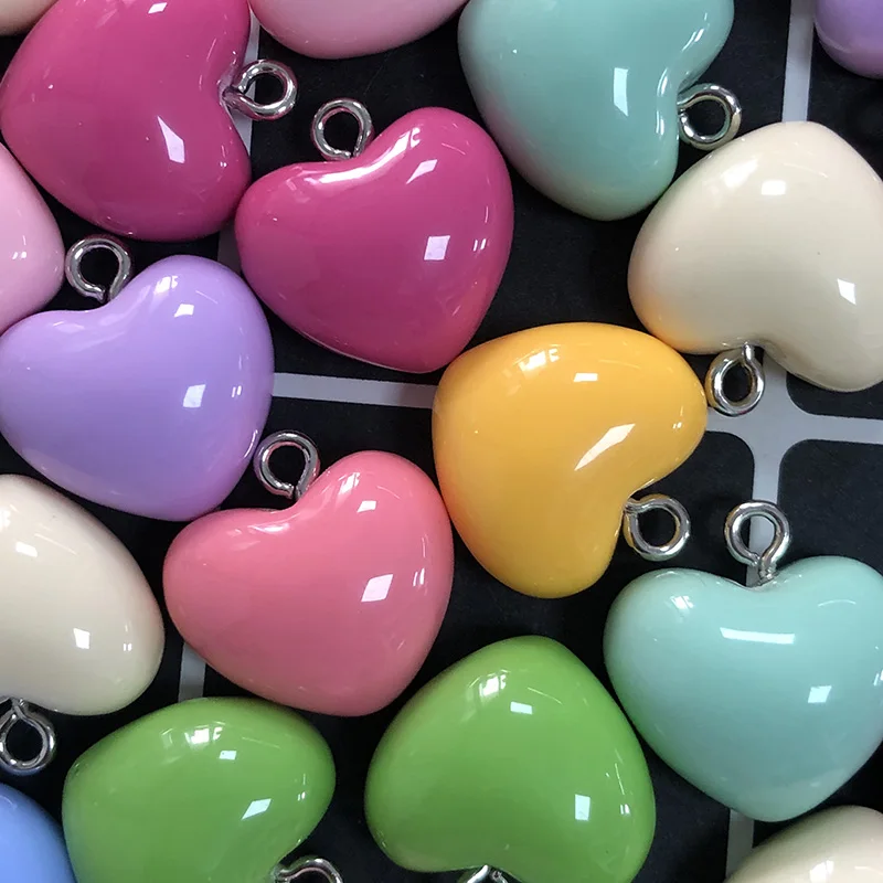 20pcs Mixed Plump Hearts Love Resin Charms Sweet Cute Colorful Hearts Earring Bracelet Pendant Decor Diy Korean Jewelry Make