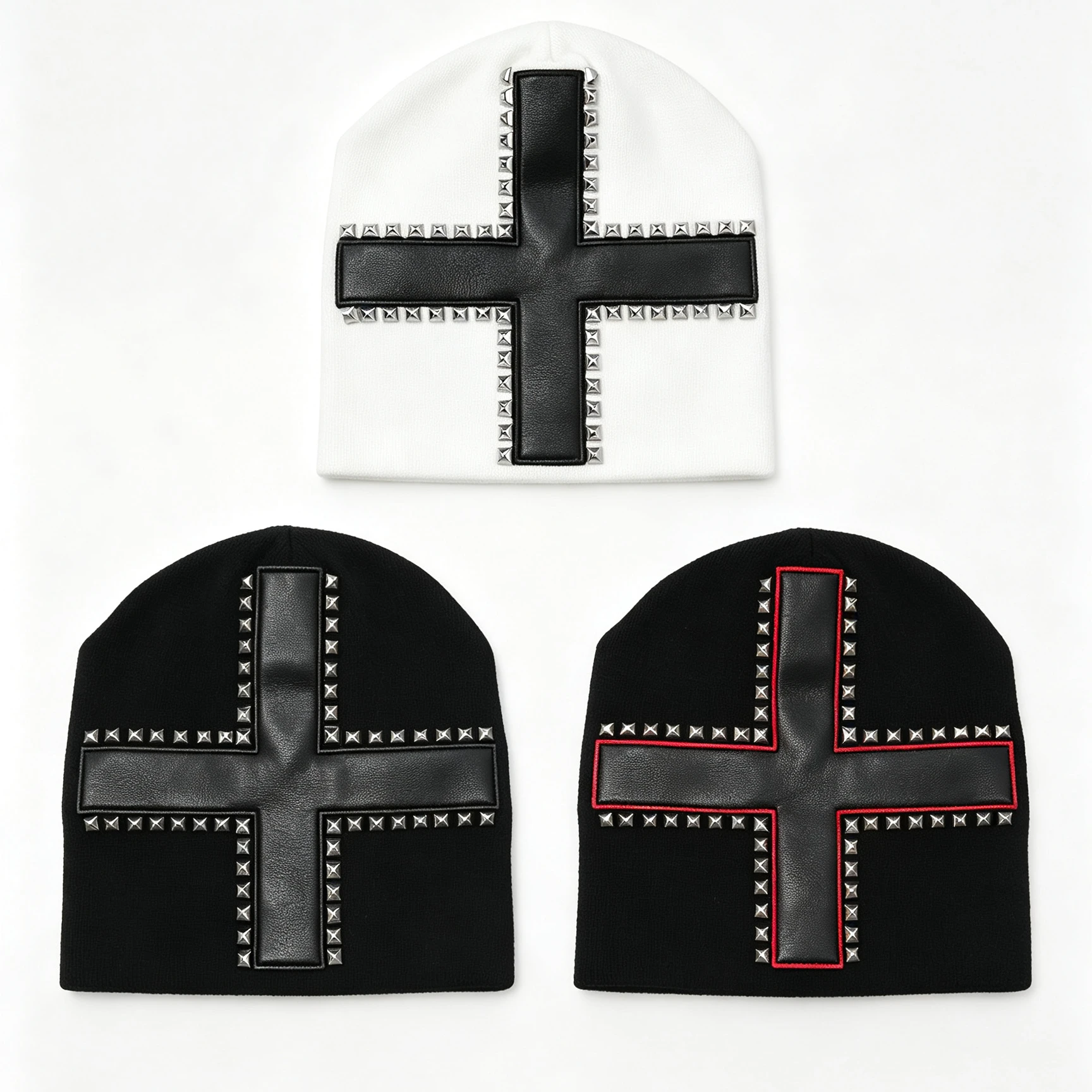 Extratrade Street Knit Cap with Cross Rivets and Leather Patch, A Subculture, Niche, American-style Cold Hat