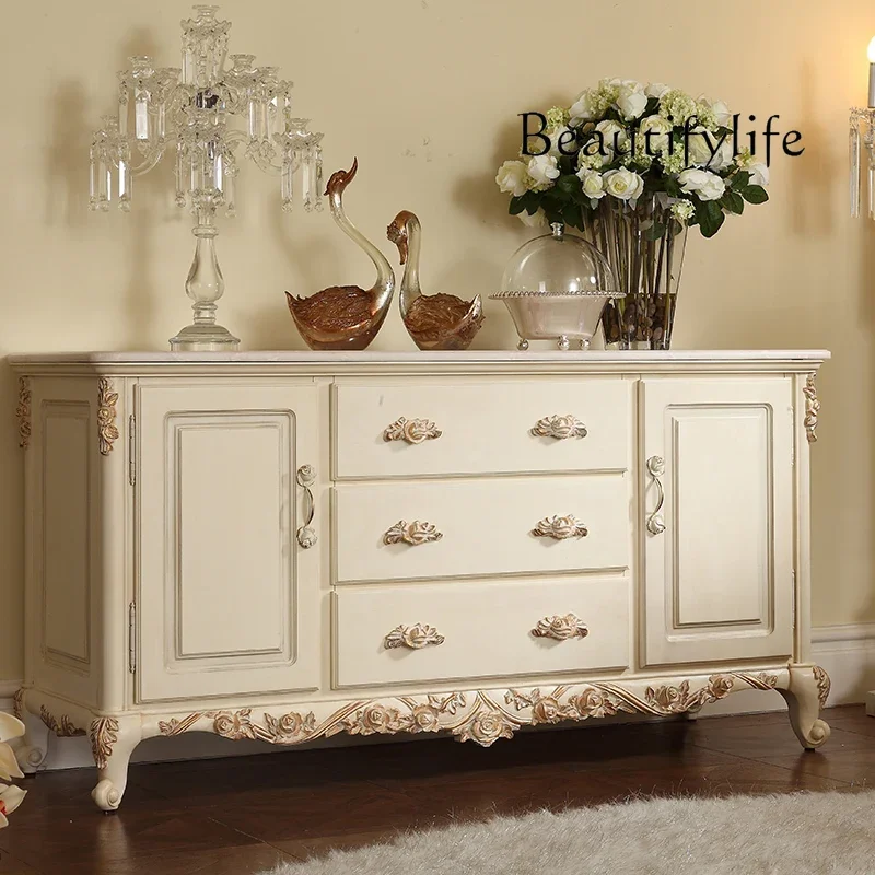 Q Ivory white old dining side cabinets European-style carved whole storage cabinets Home dining room tea cabinet Villa furniture