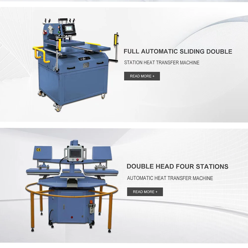 Save Labor Pneumatic Automatic Double Heads Four Stations Multicolor Heat Press Transfer Machine with Infra-red Positioning