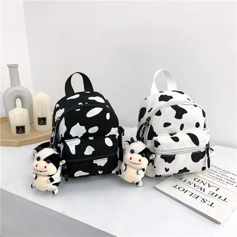 Kids Cute Cow Printed Bag Children\'s Girl Backpack With Stuffed Cow Lightweight Kindergarten Schoolbag Early Education Bag