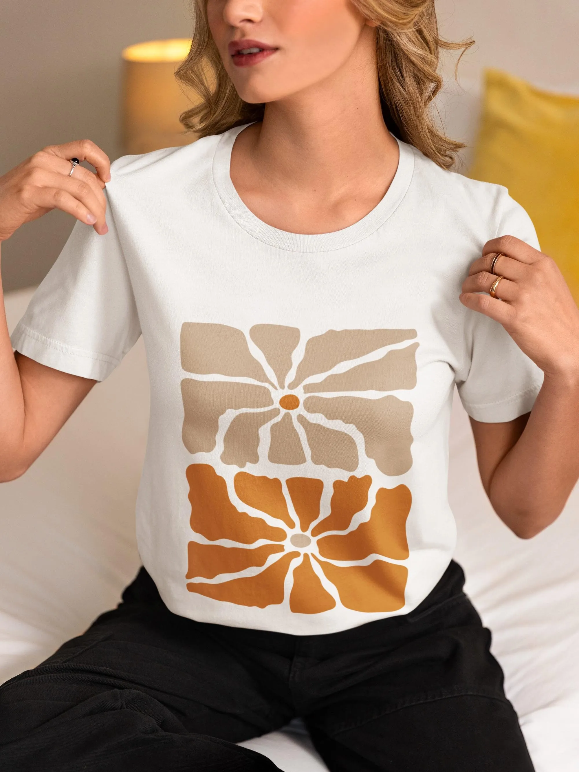 

Абстрактная Ретро Цветочная Футболка Бохо Винтаж Цветок Земляной Минималистский Дизайн Любитель