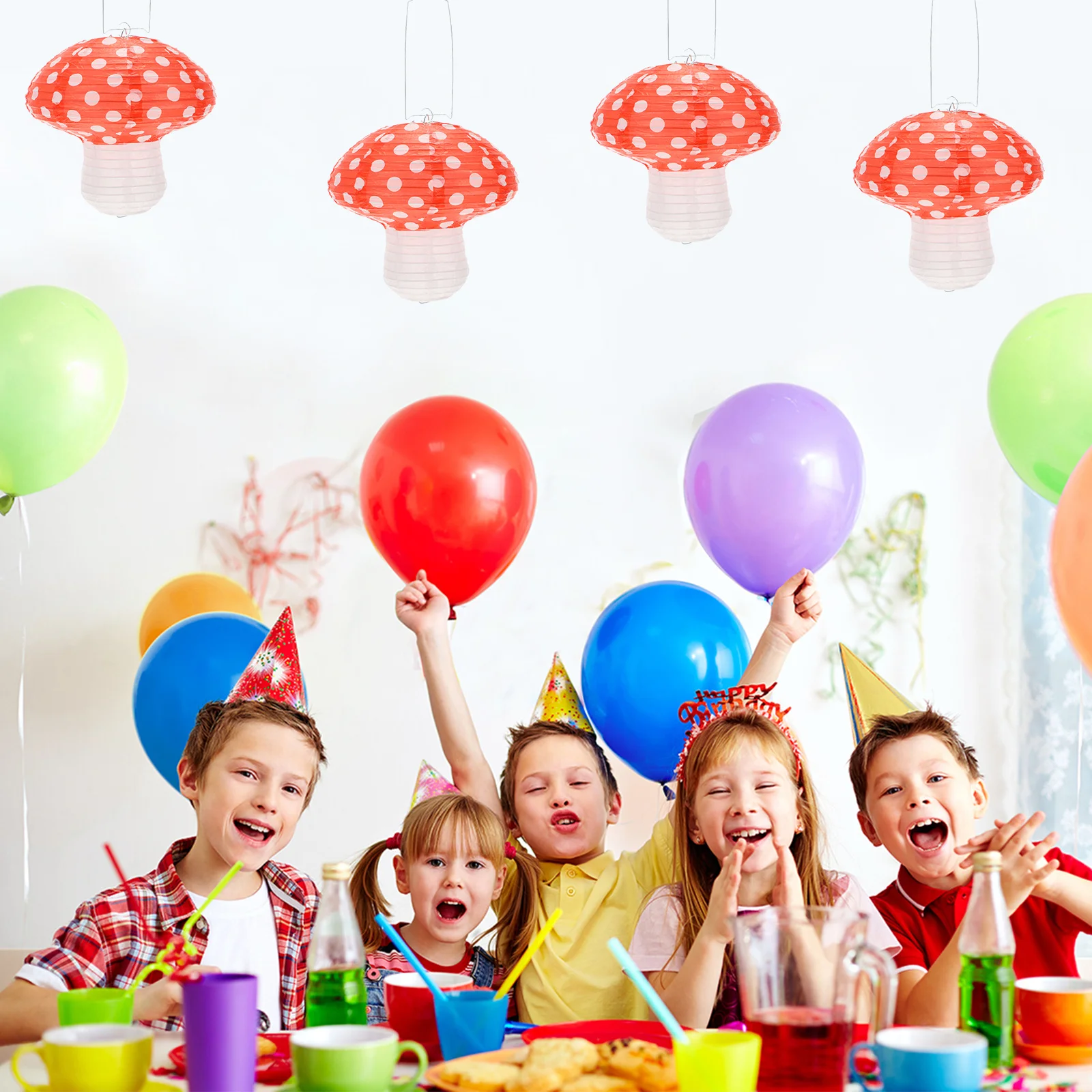 

2Pcs Cartoon Paper Lanterns Durable Premium Materials Bright Colors Foldable Easy Cleanup Minimal Storage Space Wonderland Theme