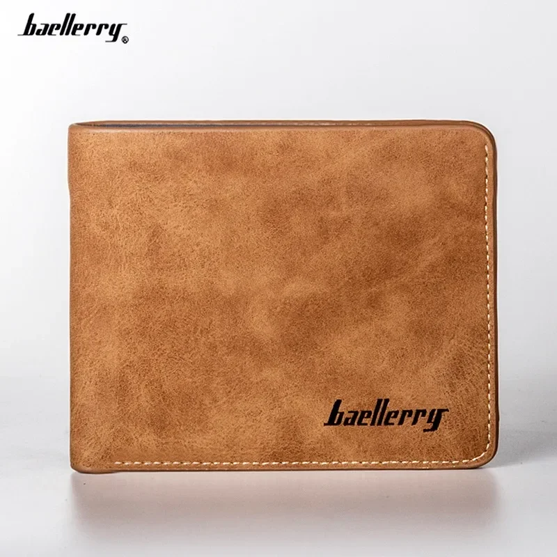 

New Men Retro Frosted PU Wallet Two Folding Male Purse Credit Card Holder Solid Color Short Wallet