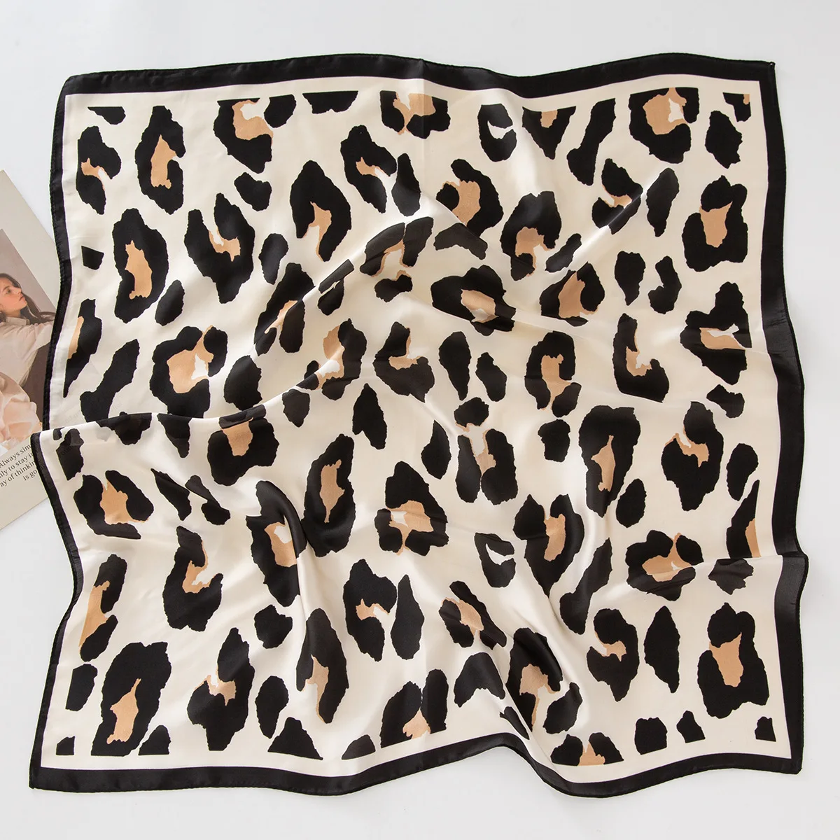 Fashionable Leopard Print Imitation Silk Silk Scarf Women's Small Square Scarf Decorative Scarf