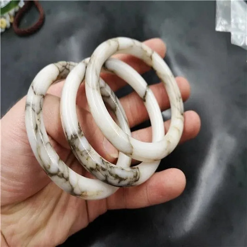 

Natural Gobi Jade Hand Carved Ice Silk Round Bar Bracelet Fashion Boutique Jewelry Women's Cyan Black Beauty Bracelet