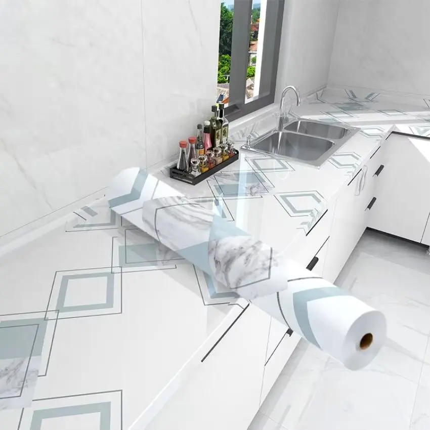 Cuisine Oil Proof Stove Fire Prevention Self Adhesive Wall Paper Muebles Waterproof Kitchen Cabinets Thick Marble Contact Paper